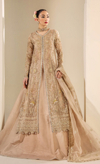 Luxury Champagne Gold Embroidered Designer Long Jacket Suit with Handcrafted Detailing