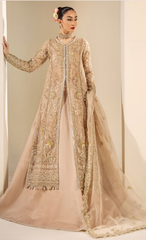Luxury Champagne Gold Embroidered Designer Long Jacket Suit with Handcrafted Detailing