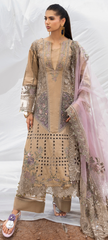 Sand Beige Embroidered Luxury Kurta Set with Pastel Organza Dupatta
