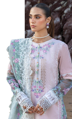 Powder Pink Embroidered Luxury Lawn Suit with Pastel Lace Dupatta