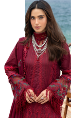 Deep Maroon Embroidered Luxury Lawn Suit with Statement Dupatta