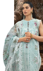Mint Green Embroidered Lawn Suit with Floral Organza Dupatta