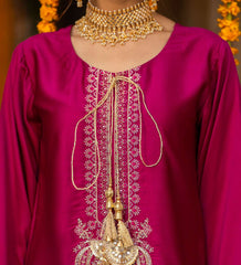 Luxury Magenta Embroidered Sharara Suit with Handcrafted Zari Work & Dupatta