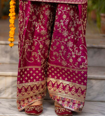 Luxury Magenta Embroidered Sharara Suit with Handcrafted Zari Work & Dupatta