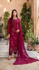 Luxury Wine Maroon Embroidered Designer Suit with Elegant Chiffon Dupatta