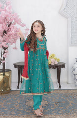 Shanzey Roshni Embroidered Organza Stitched 3 Piece Suit - SHK-5802 - SHZ26RSN - Emarald Green - Girls Formal Collection
