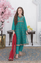 Shanzey Roshni Embroidered Organza Stitched 3 Piece Suit - SHK-5802 - SHZ26RSN - Emarald Green - Girls Formal Collection