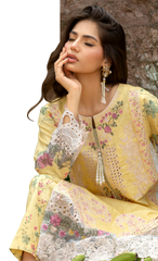 Pastel Yellow Floral Embroidered Designer Kurta Set with Lace Dupatta