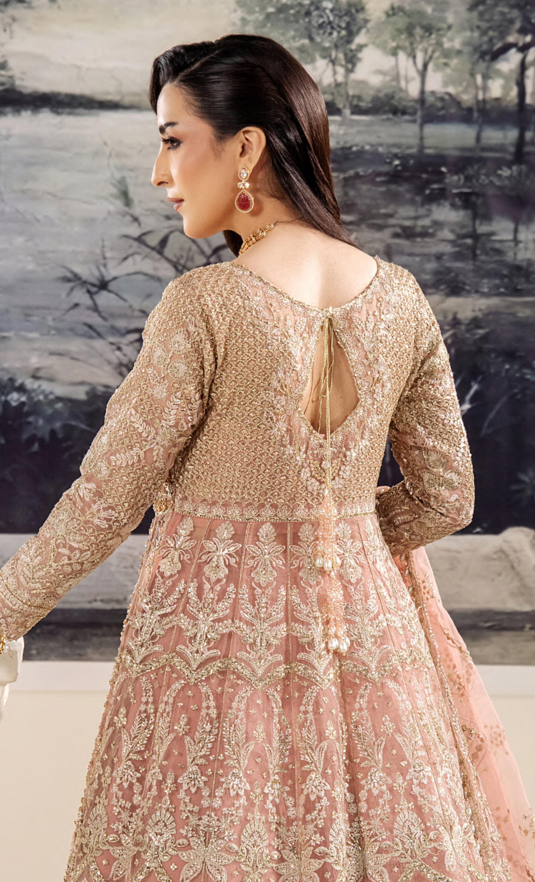 Blush Rose Embellished Bridal Ensemble with Heavy Embroidery & Dupatta
