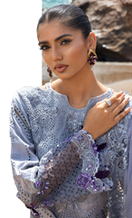 Dusty Blue Embroidered Luxury Kurta Set with Sheer Chiffon Dupatta