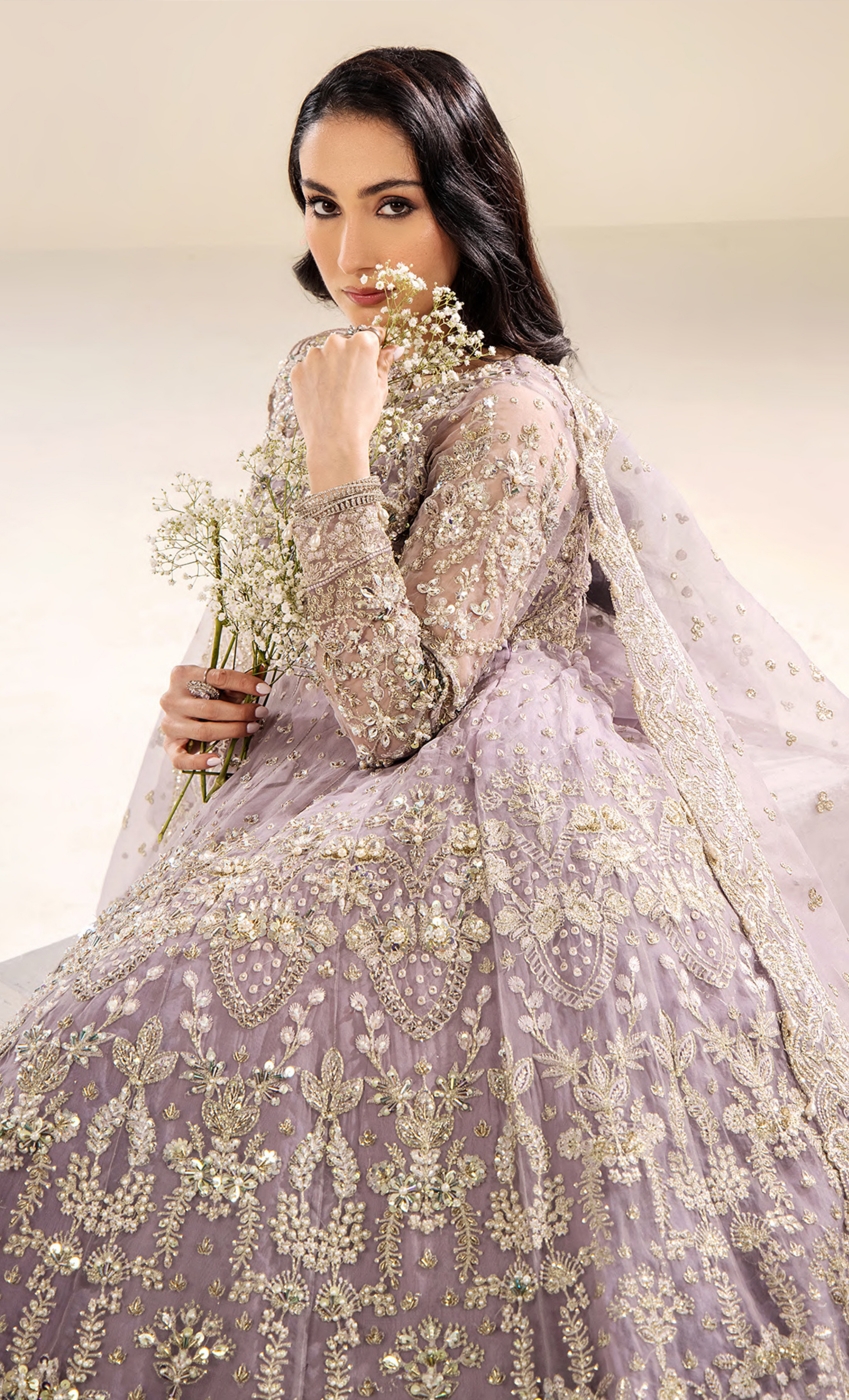 Luxury Lilac Embroidered Bridal Lehenga with Heavy Handcrafted Zari Work
