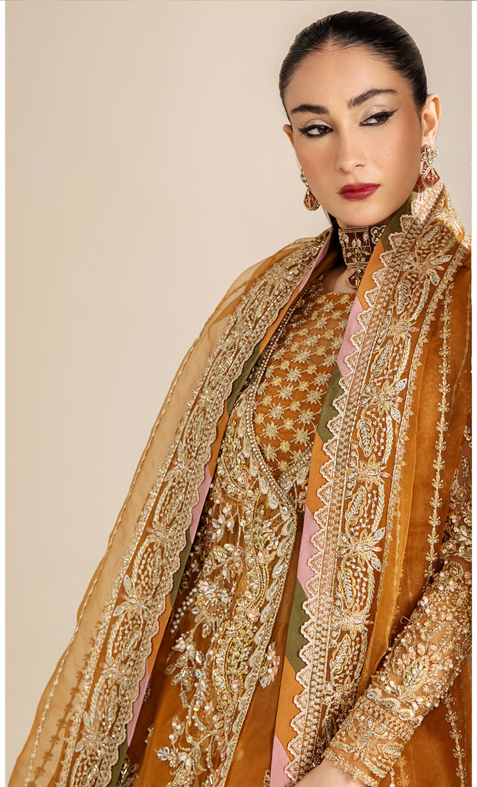 Luxury Mustard Gold Embroidered Designer Anarkali Suit with Heavy Handcrafted Work