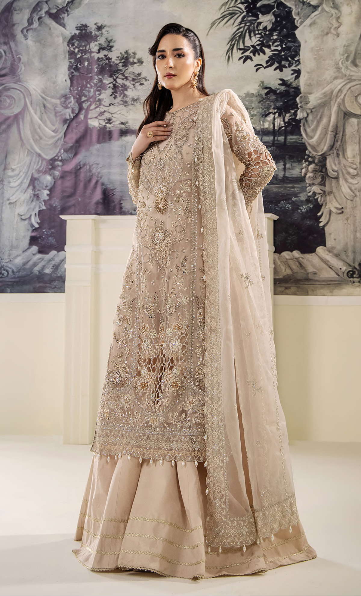 Luxury Ivory Gold Embroidered Designer Suit with Intricate Handcrafted Detailing