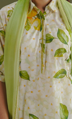 KAEL-7A – Daisy White Meadow Printed Lawn Suit with Lime Watercolor Dupatta