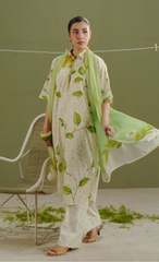 KAEL-7A – Daisy White Meadow Printed Lawn Suit with Lime Watercolor Dupatta
