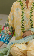 AYLA-8A – Yellow Floral Printed Lawn Suit with Dusty Blue Dupatta