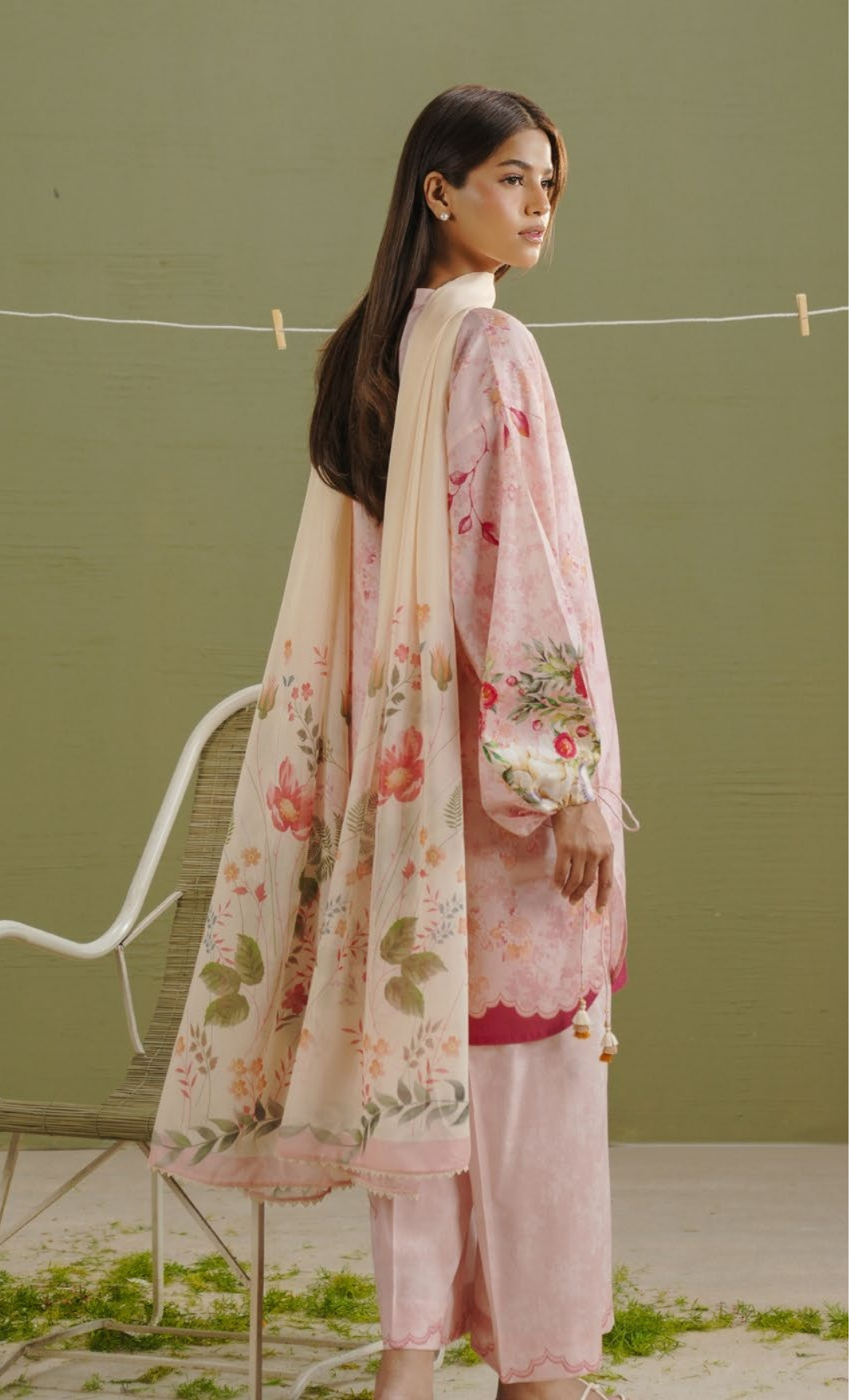 AYLA-8B – Blush Pink Floral Printed Lawn Suit with Scalloped Trousers