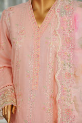 Bin Saeed Peach Embroidered Lawn Suit with Printed Chiffon Dupatta – 3 Piece Stitched Set