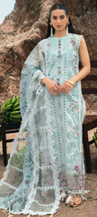 Mint Green Embroidered Lawn Suit with Floral Organza Dupatta