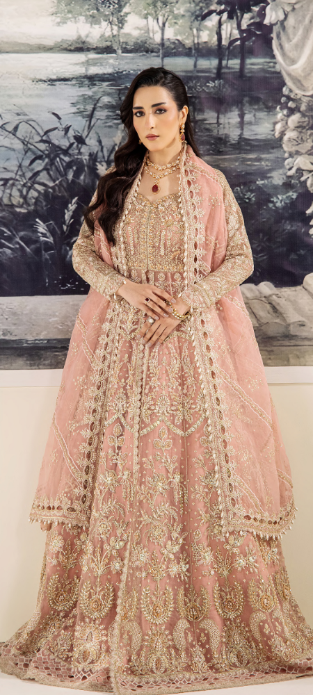 Blush Rose Embellished Bridal Ensemble with Heavy Embroidery & Dupatta