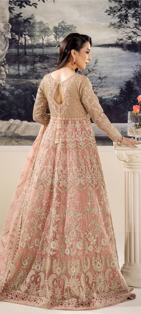 Blush Rose Embellished Bridal Ensemble with Heavy Embroidery & Dupatta