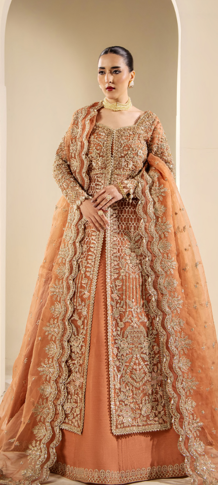Regal Peach Embroidered Bridal Ensemble