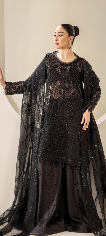 Elegant Black Embroidered Designer Suit with Luxury Handcrafted Detailing