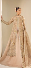 Luxury Champagne Gold Embroidered Designer Long Jacket Suit with Handcrafted Detailing