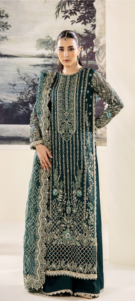 Royal Emerald Green Embroidered Designer Suit with Luxury Handcrafted Detailing