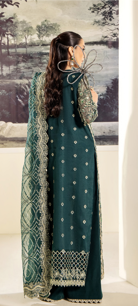 Royal Emerald Green Embroidered Designer Suit with Luxury Handcrafted Detailing