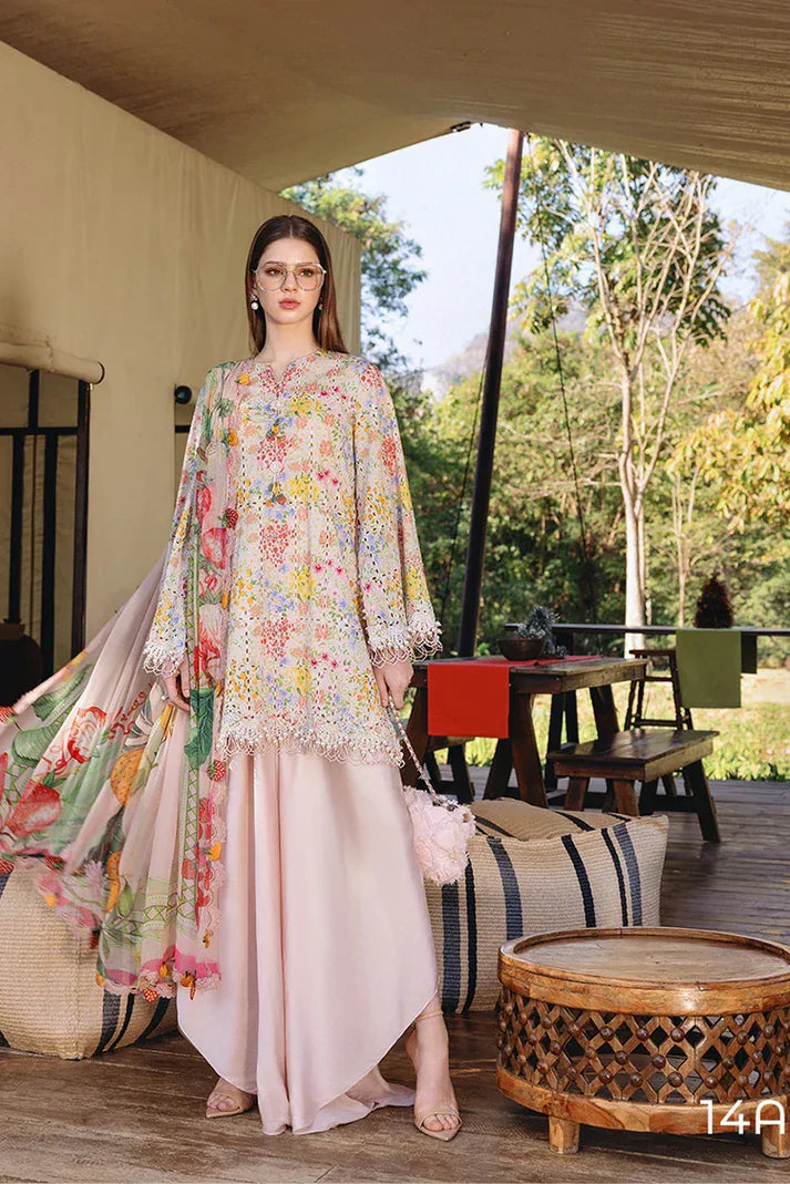 14A – Embroidered Printed Lawn Shirt with Cambric Trouser & Chiffon Dupatta
