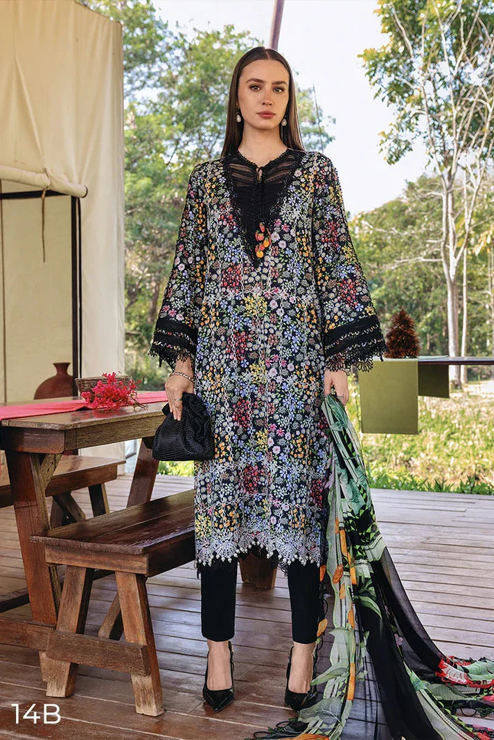 14B – Embroidered Printed Lawn Shirt with Cambric Trouser & Chiffon Dupatta