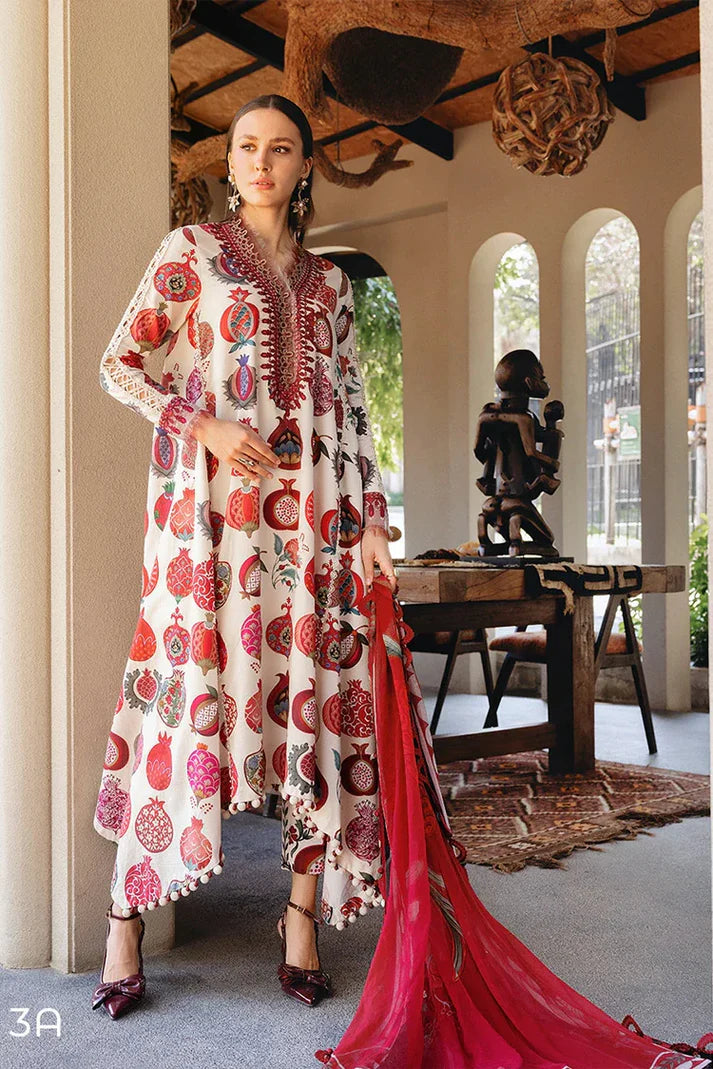 3A – Printed Lawn Shirt with Embroidered Patch & Chiffon Dupatta