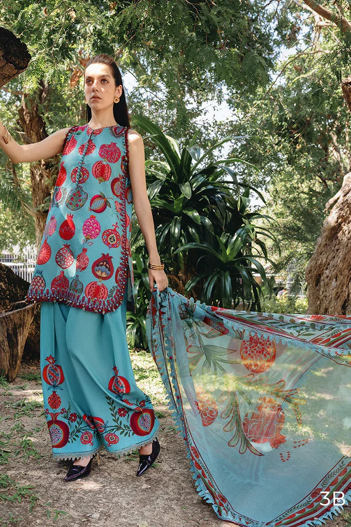 3B – Printed Lawn Shirt with Embroidered Patch & Chiffon Dupatta