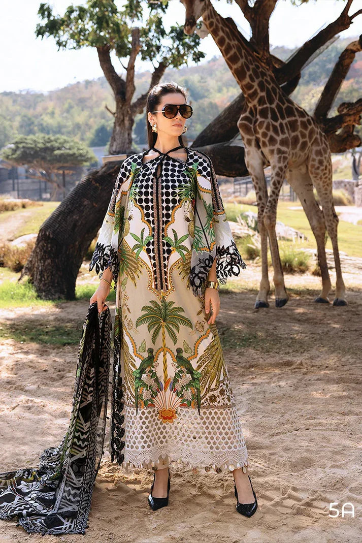 5A Printed Lawn Shirt with Dyed Cambric Trouser & Embroidered Chiffon Dupatta