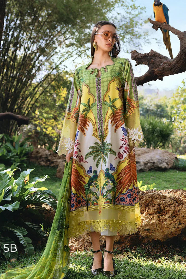 5B Printed Lawn Shirt with Dyed Cambric Trouser & Printed Chiffon Dupatta