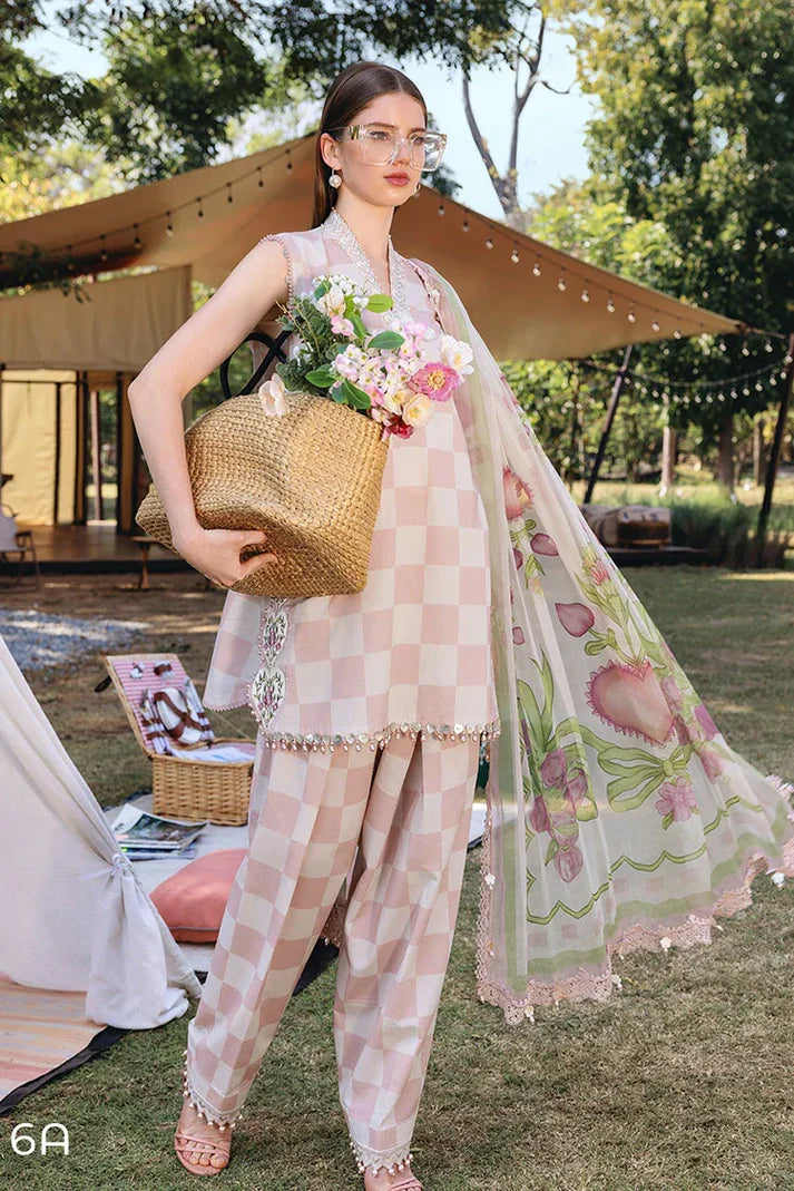 6A Printed Lawn Shirt with Printed Cambric Trouser & Printed Chiffon Dupatta