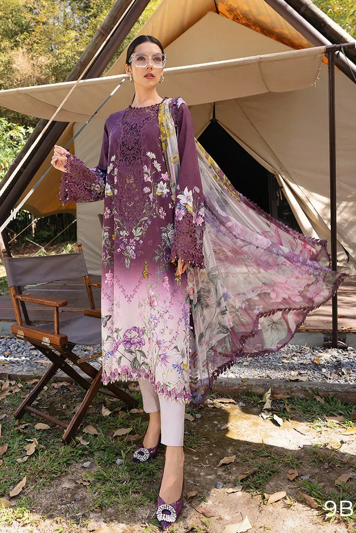 9B – Printed Lawn Shirt with Chiffon Dupatta & Dyed Cambric Trouser