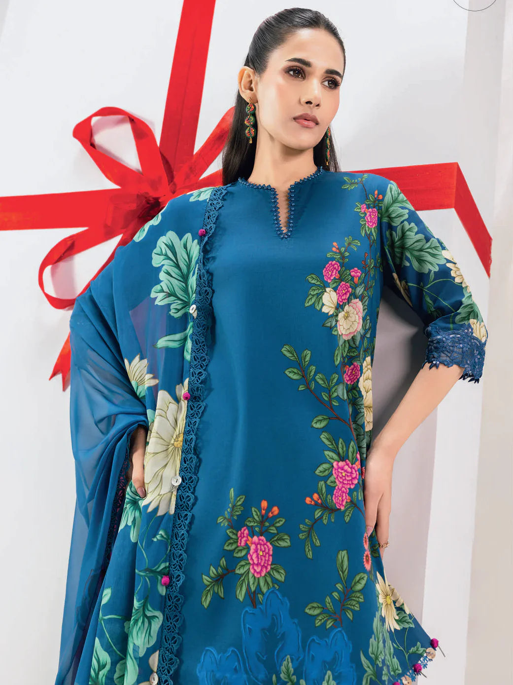 Maria.B. M.Basics 12A – Printed Lawn Suit with Silk Dupatta