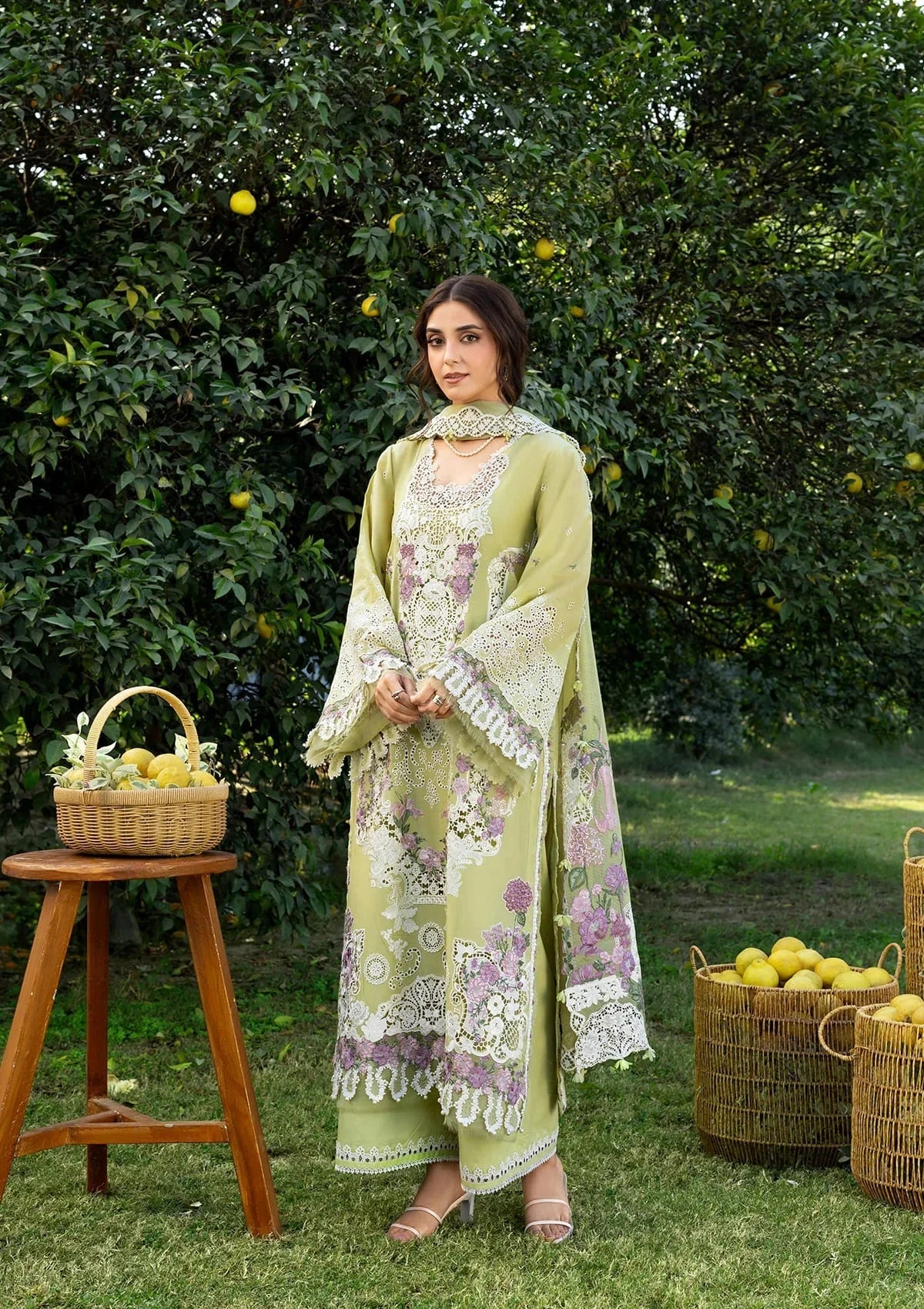 Elaf Premium Embroidered Luxury Lawn 3Pc Suit ELY-08 PISTACHIA