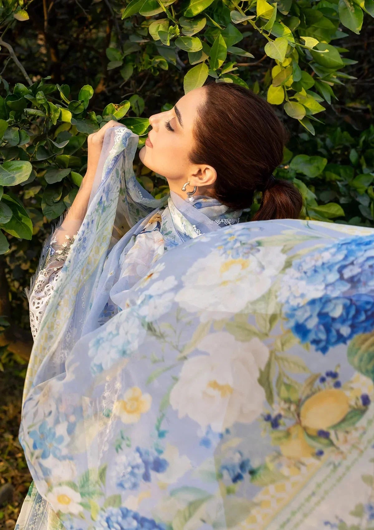 Elaf Premium Embroidered Luxury Lawn 3Pc Suit ELY-12 SKY BLISS