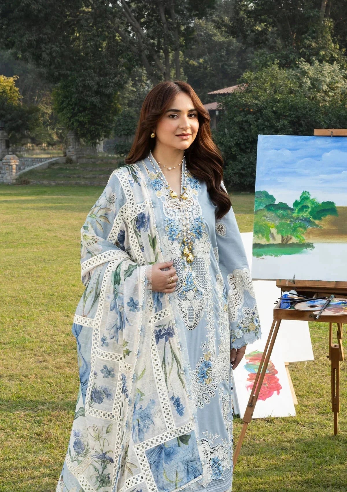 Elaf Premium Embroidered Luxury Lawn 3Pc Suit ELY-01B SERENITY