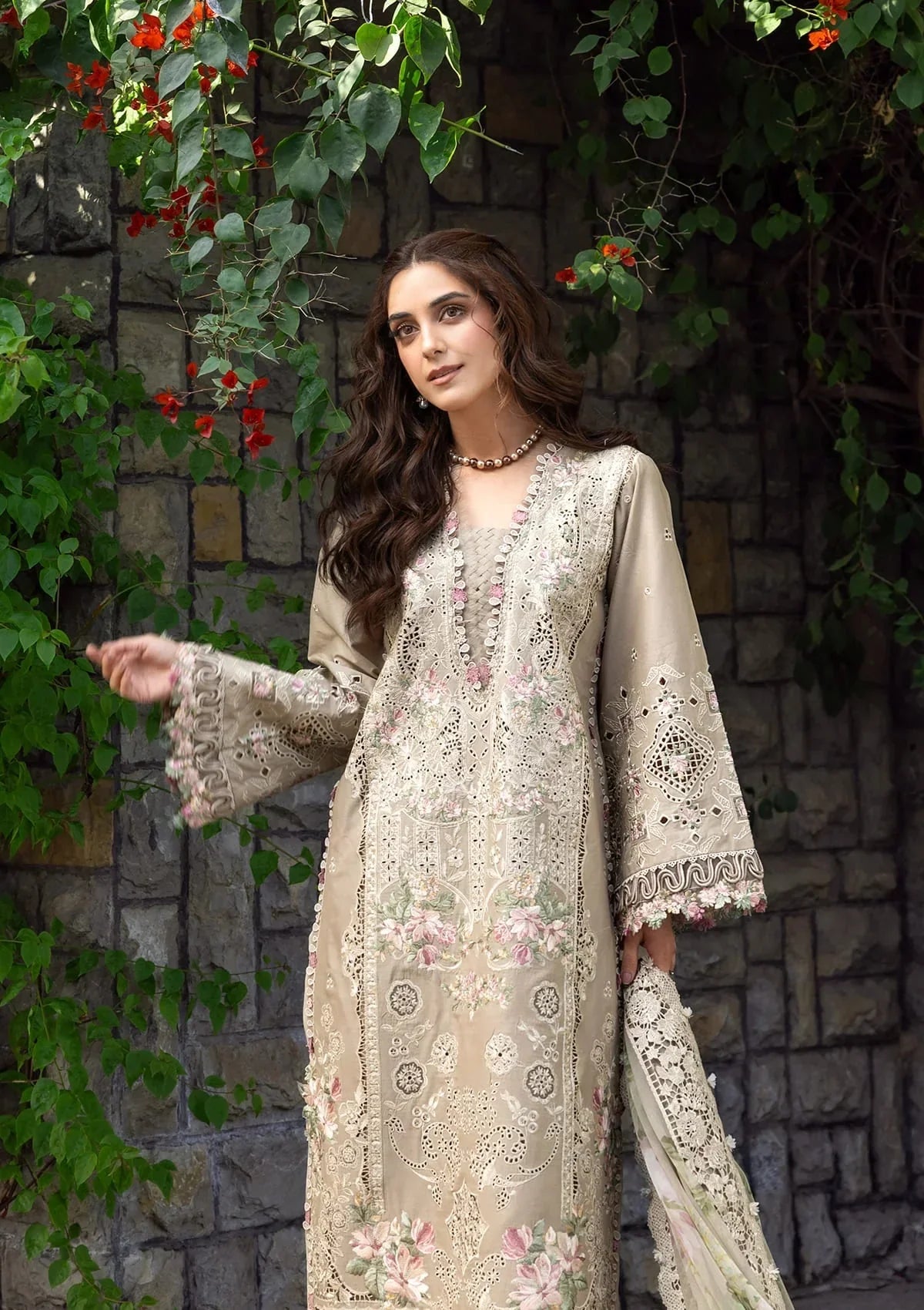 Elaf Premium Embroidered Luxury Lawn 3Pc Suit ELY-02A CAMELLIA