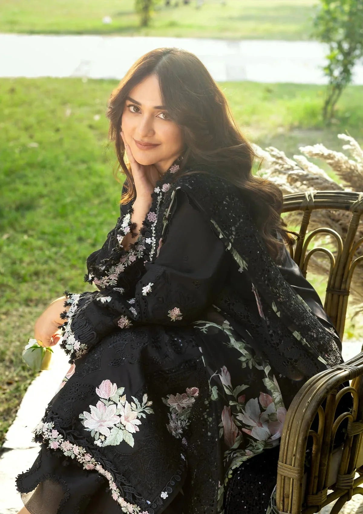 Elaf Premium Embroidered Luxury Lawn 3Pc Suit ELY-02B MIDNIGHT BLOSSOM