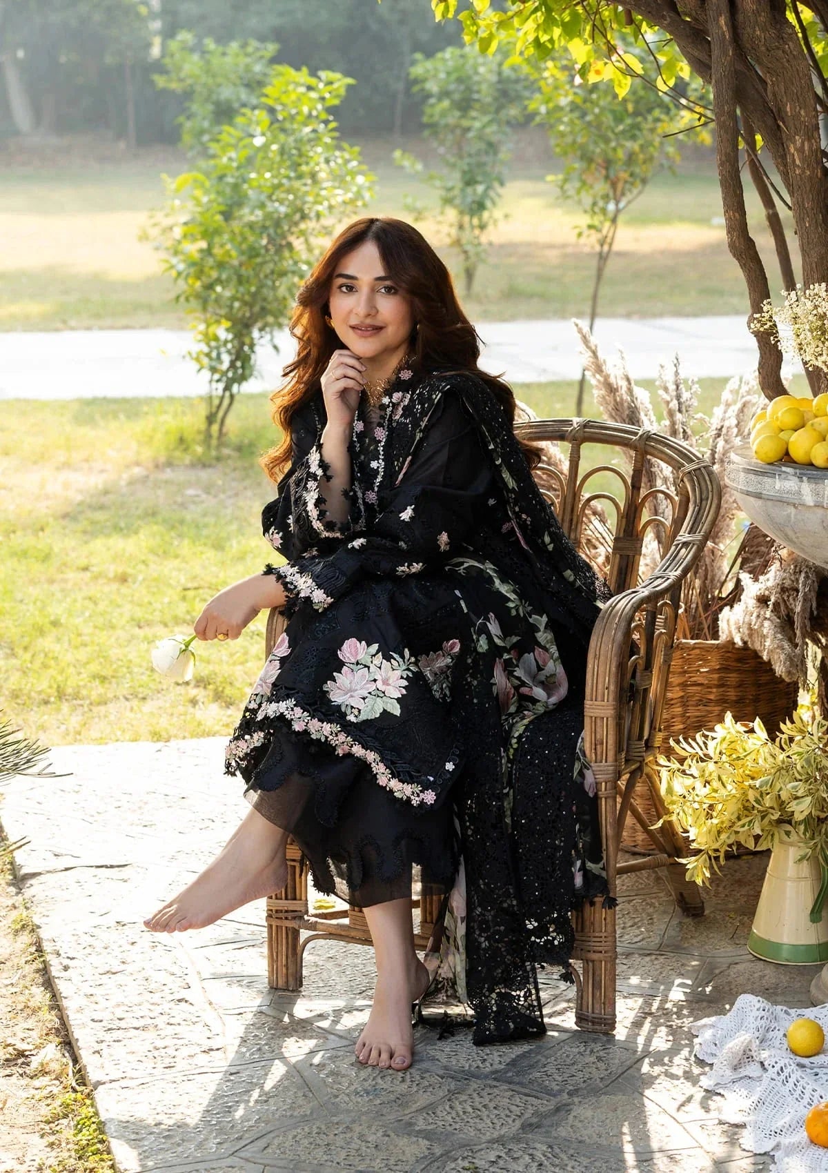 Elaf Premium Embroidered Luxury Lawn 3Pc Suit ELY-02B MIDNIGHT BLOSSOM