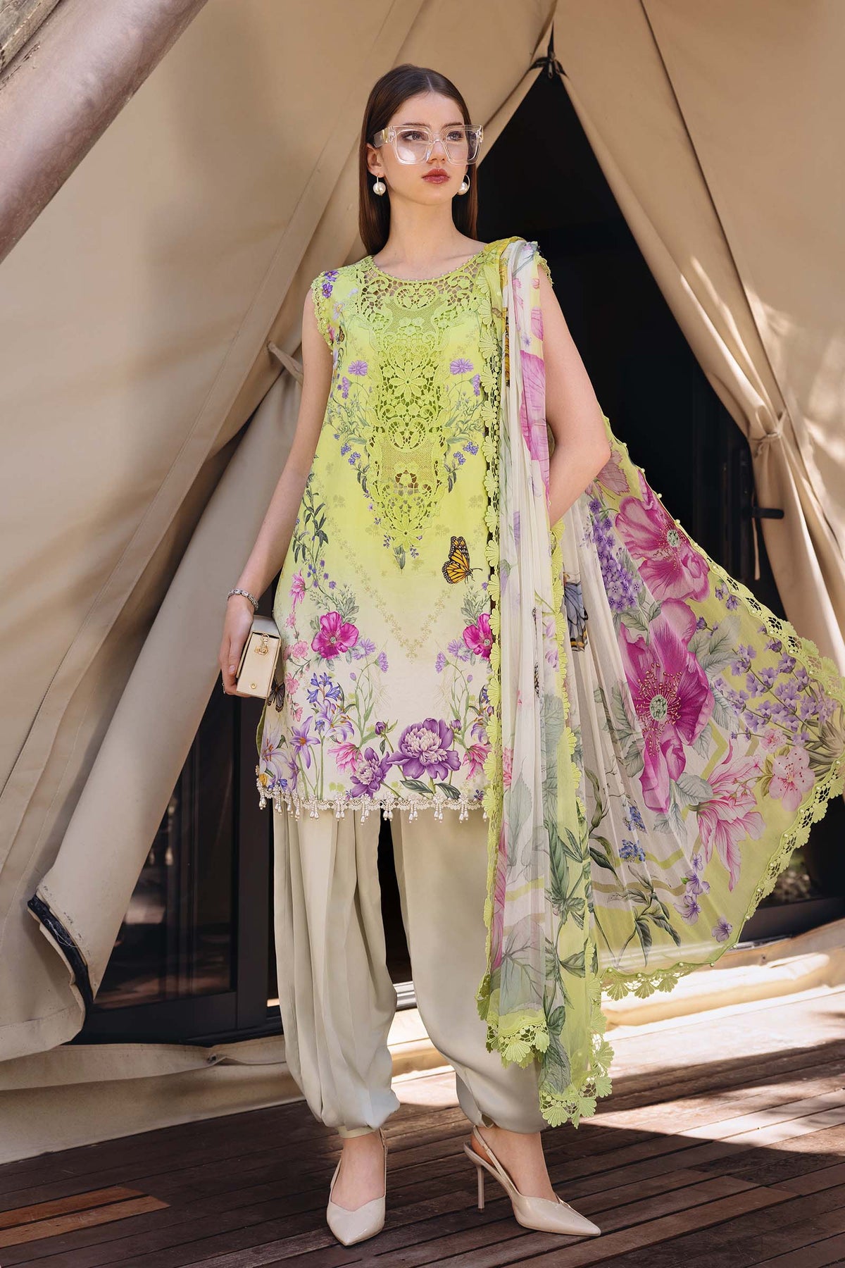 9A Printed Lawn Suit with Embroidered Neckline & Chiffon Dupatta
