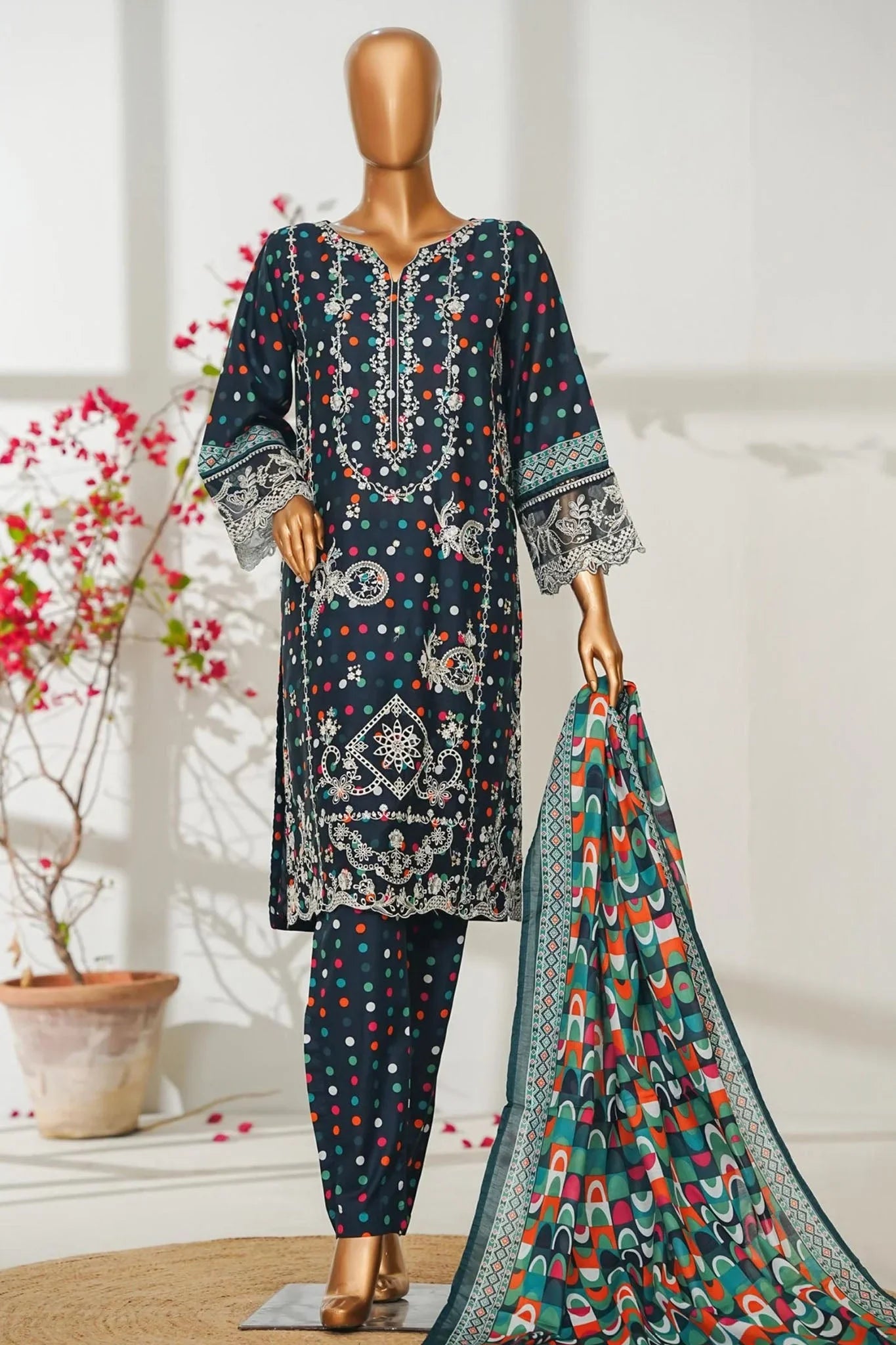 Bin Saeed Stitched 3 Piece Exclusive Emb Lawn Vol-02 Suit – NSM-2818-BLUE
