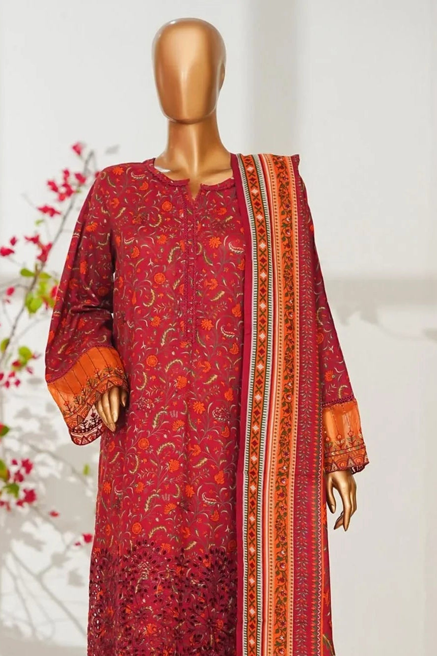 Bin Saeed Stitched 3 Piece Exclusive Emb Lawn Vol-02 Suit-NSM-2819-PINK