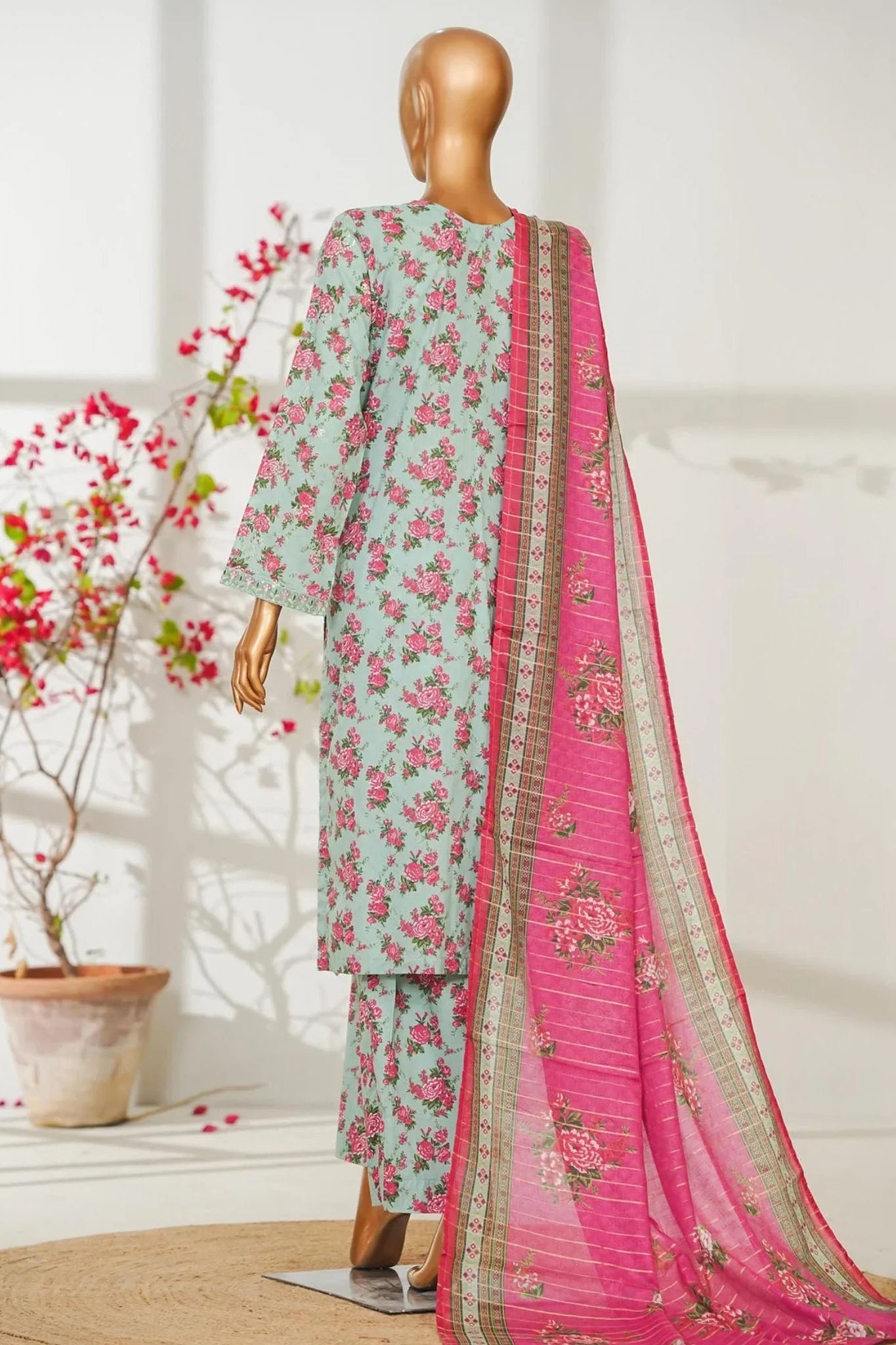 Bin Saeed Stitched 3 Piece Exclusive Emb Lawn Vol-02 Suit-NSM-2821-GREEN