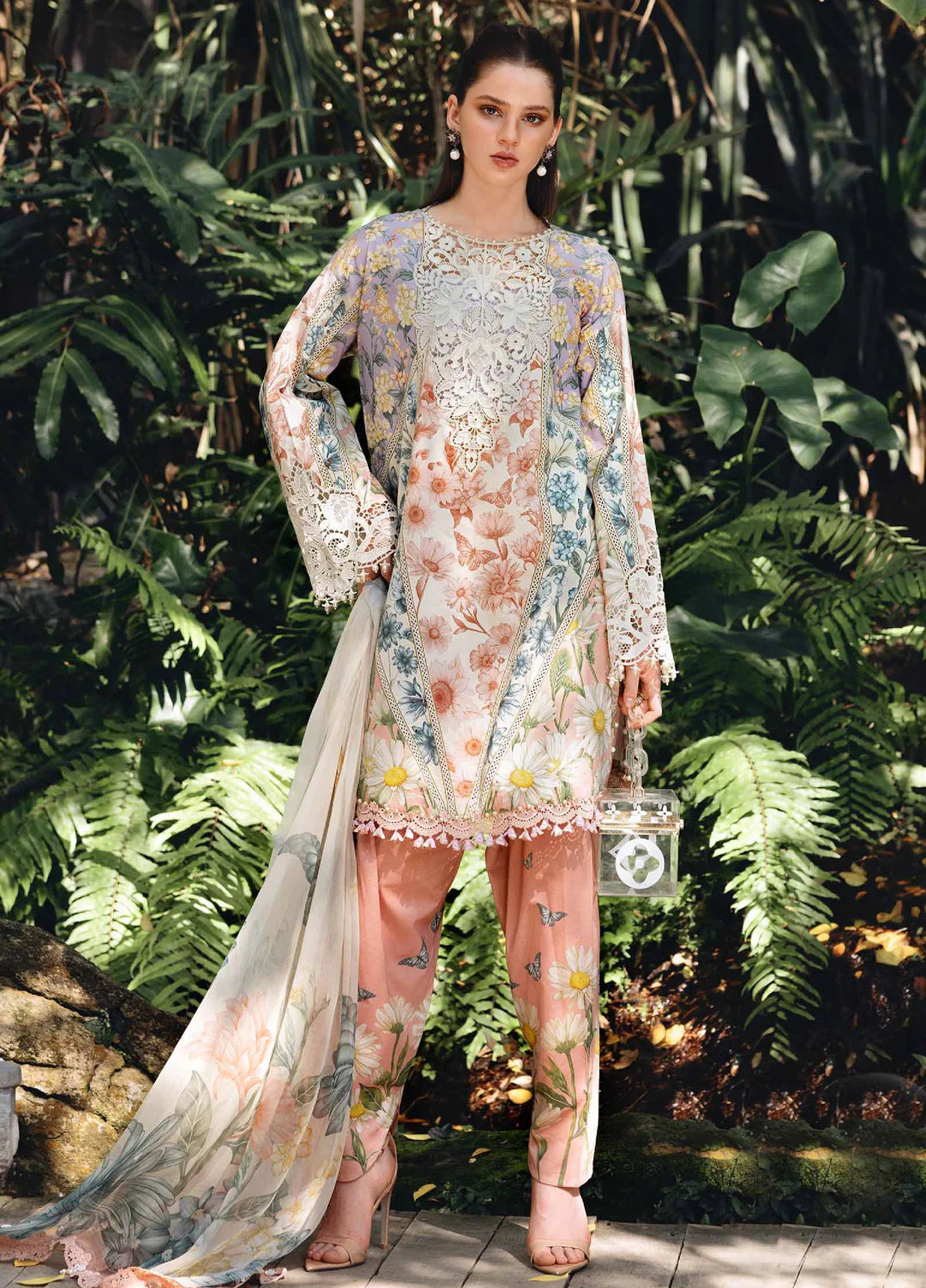 10B – Printed Lawn Shirt with Chiffon Dupatta & Embroidered Patches
